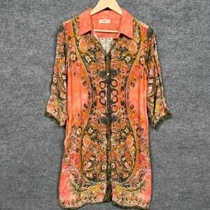 Natural Life Womens Size Small Fiona Dress Tunic Mini Coral Floral Boho